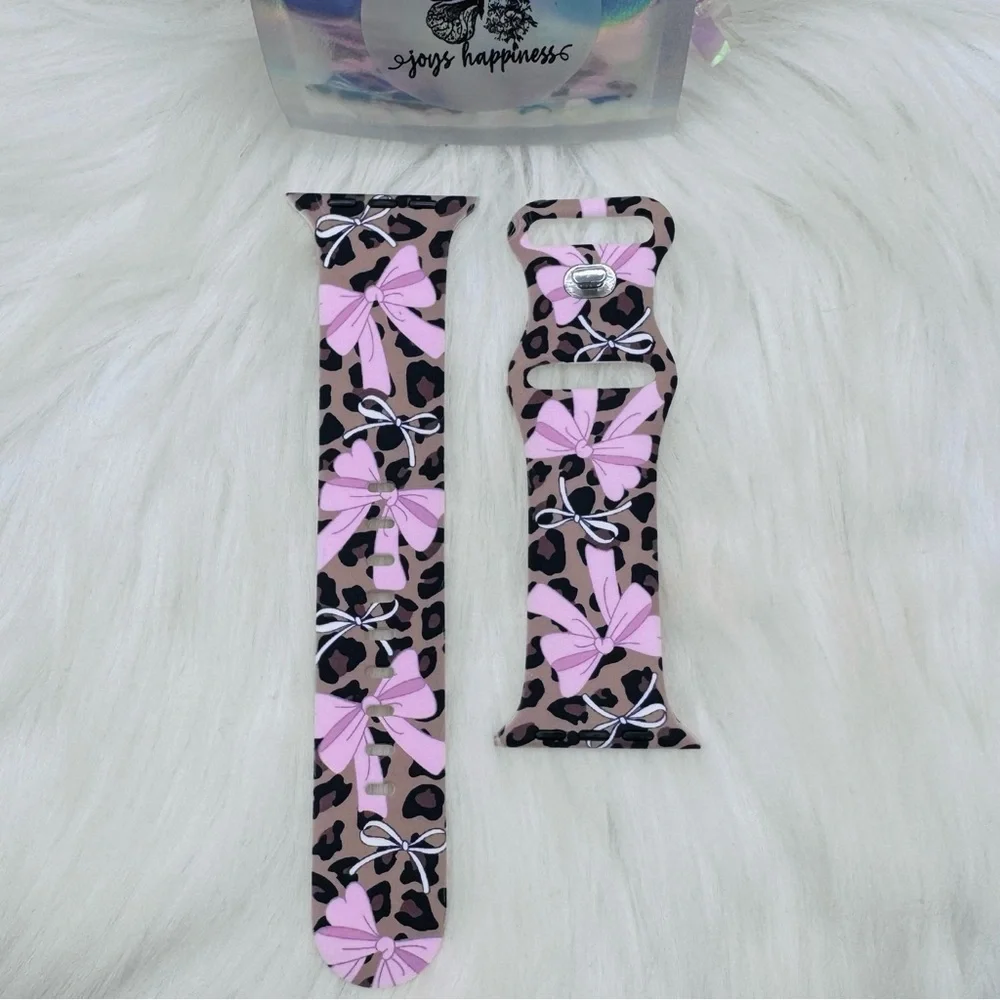 New Pink Bow & Leopard Watch Band For Apple Watch  42mm / 44mm / 45mm /49mm